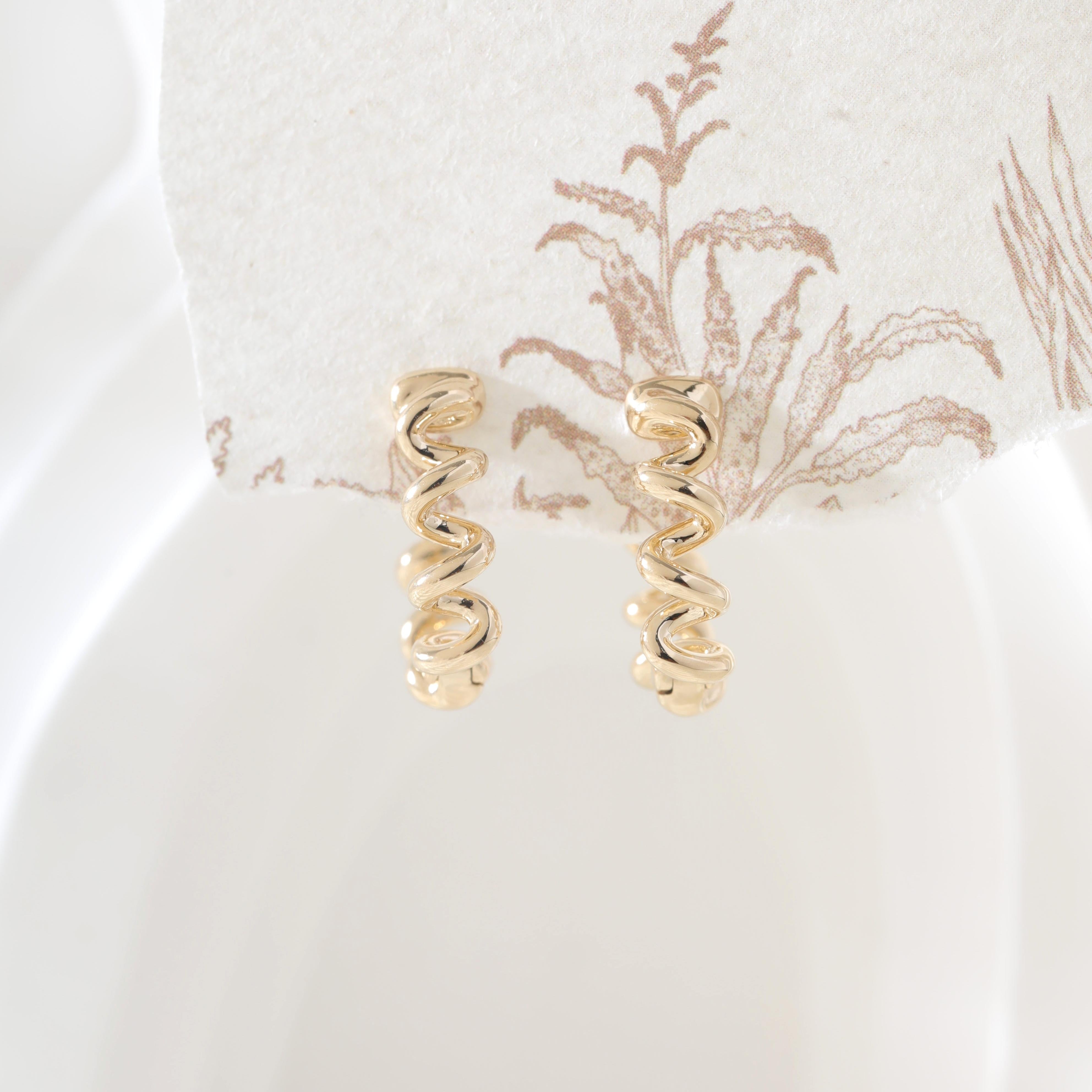 10K Yellow Gold Spring Design Huggie Earrings - MMR