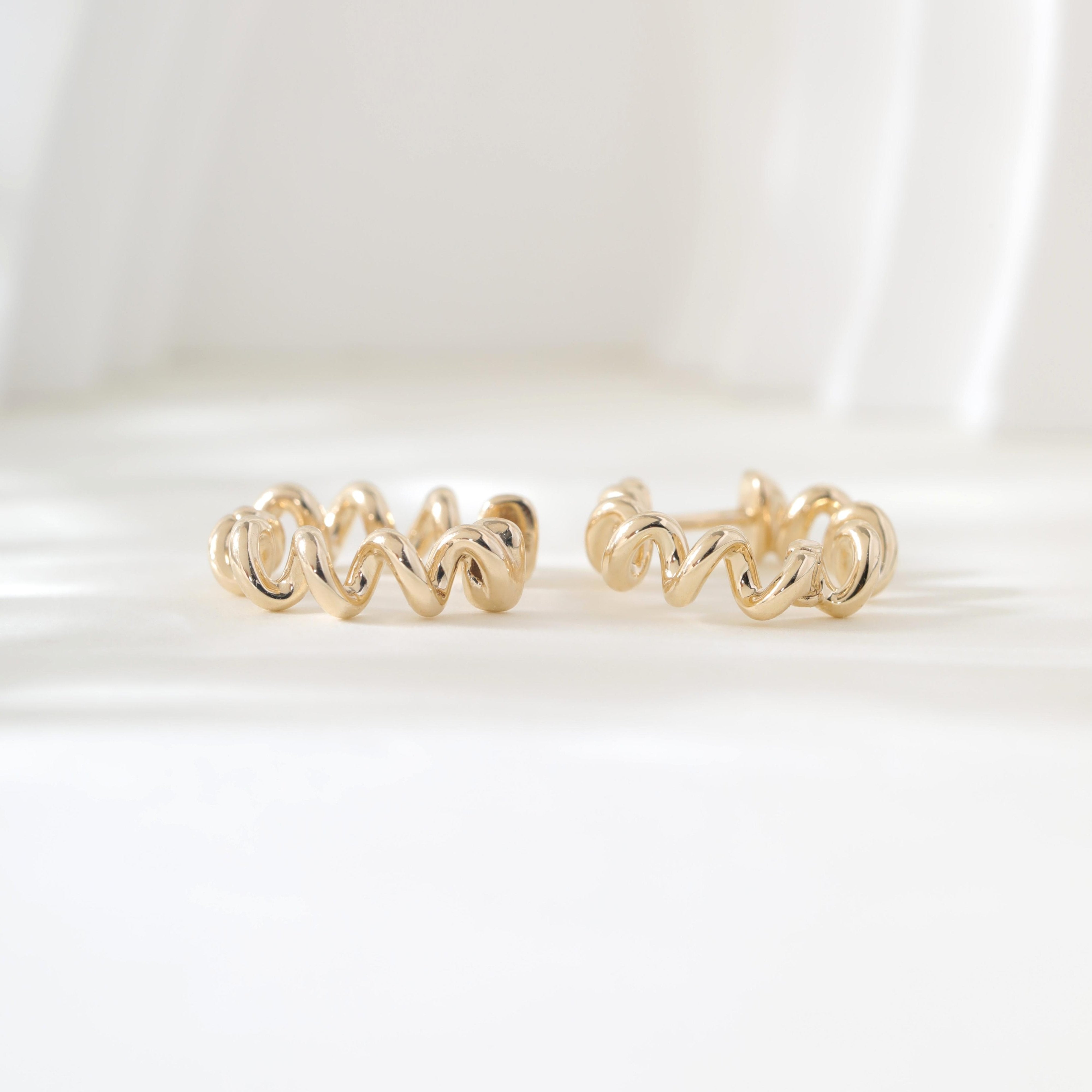 10K Yellow Gold Spring Design Huggie Earrings - MMR