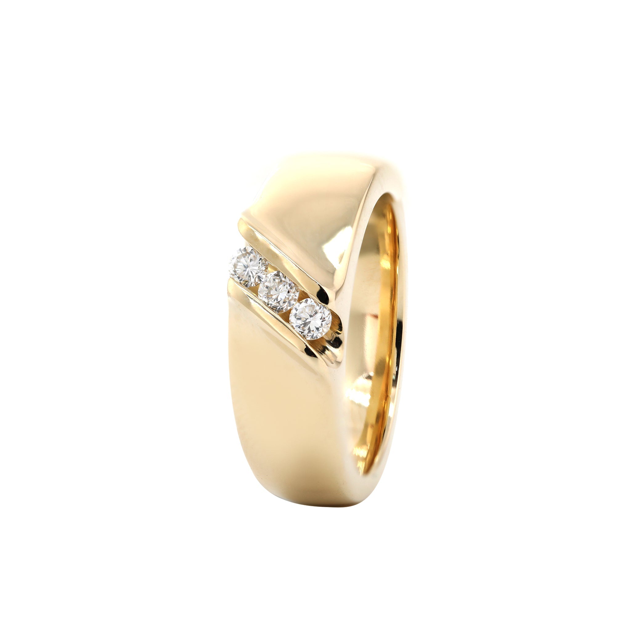 10K Yellow Gold Wide Band Men’s Ring with Three Diamonds - MMR