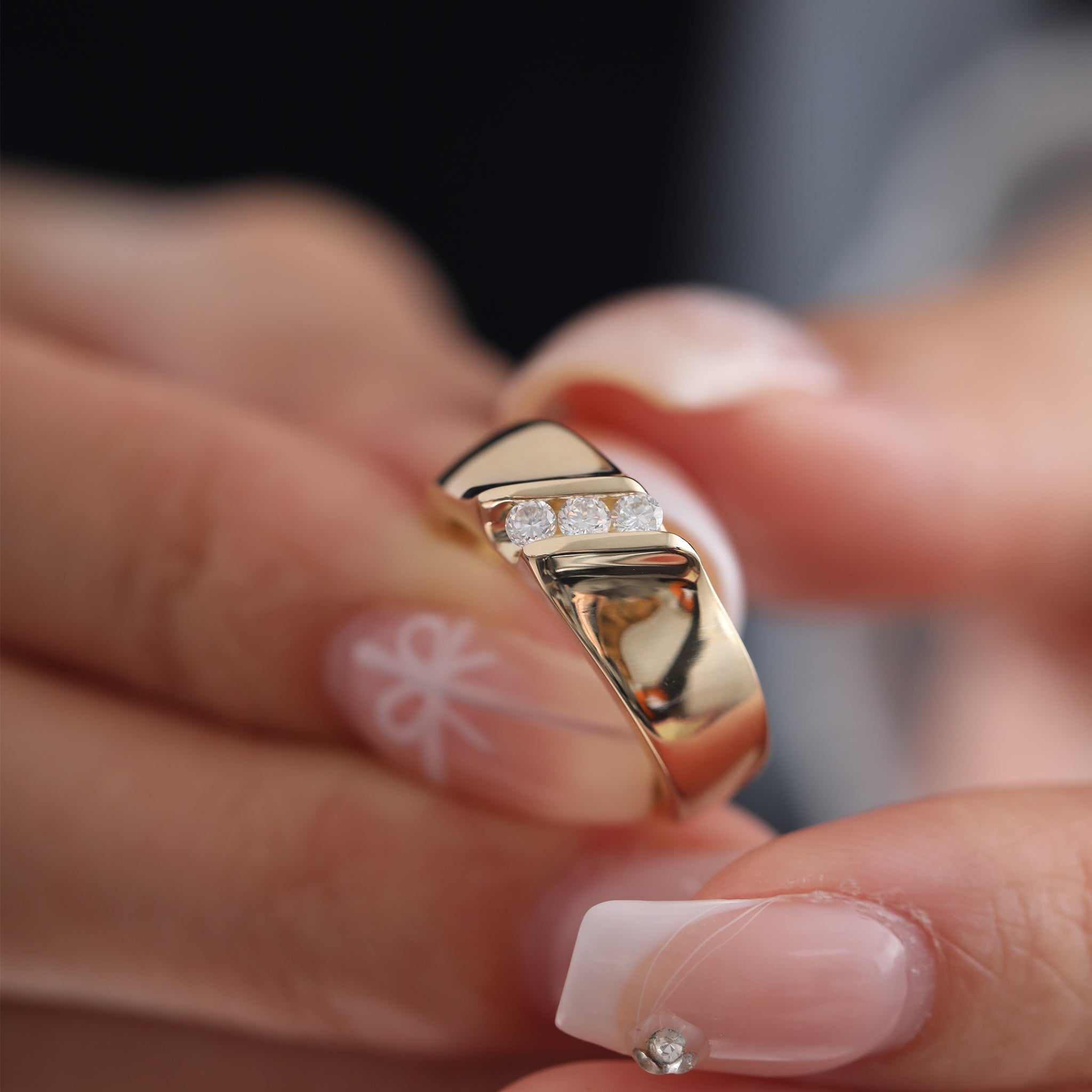 10K Yellow Gold Wide Band Men’s Ring with Three Diamonds - MMR