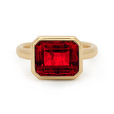 14K Yellow Gold 6 Carat Lab Ruby Solitaire Cocktail Ring with Bezel Setting
