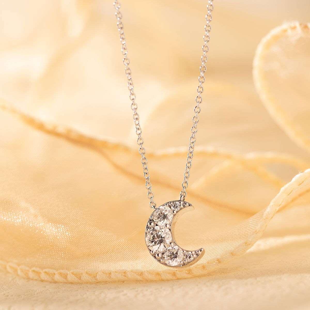 14K Gold Round Brilliant Cut Lab Diamond Five-Stone Moon Pendant Necklace – Bezel Set Diamond Necklace for Men & Women