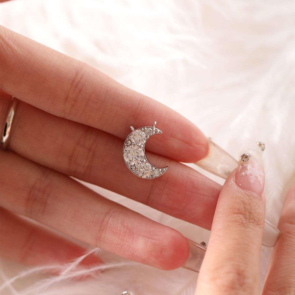 14K Gold Round Brilliant Cut Lab Diamond Five-Stone Moon Pendant Necklace – Bezel Set Diamond Necklace for Men & Women