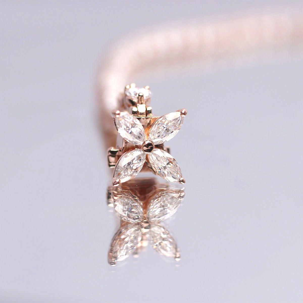 14K White Gold Marquise Cut & Round Cut Lab Diamond Three Prong Buckle Tennis Bracelet