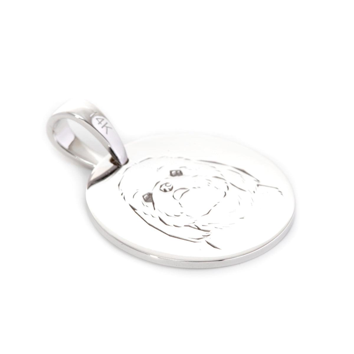 14K White Gold Custom Pet Portrait Pendant Necklace Blue Daisy