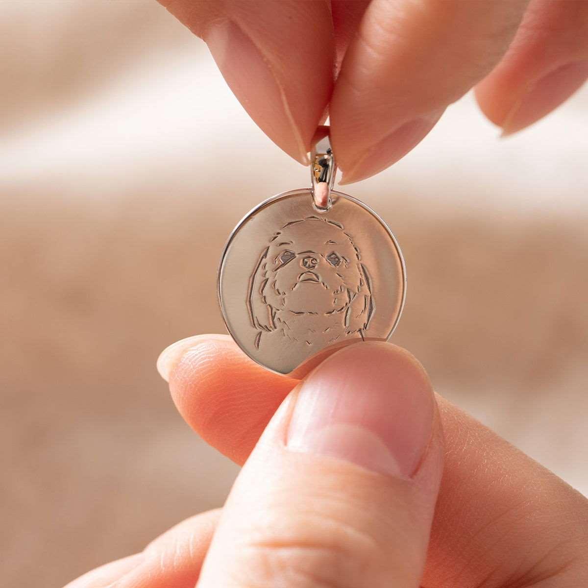 14K White Gold Custom Pet Portrait Pendant Necklace Blue Daisy