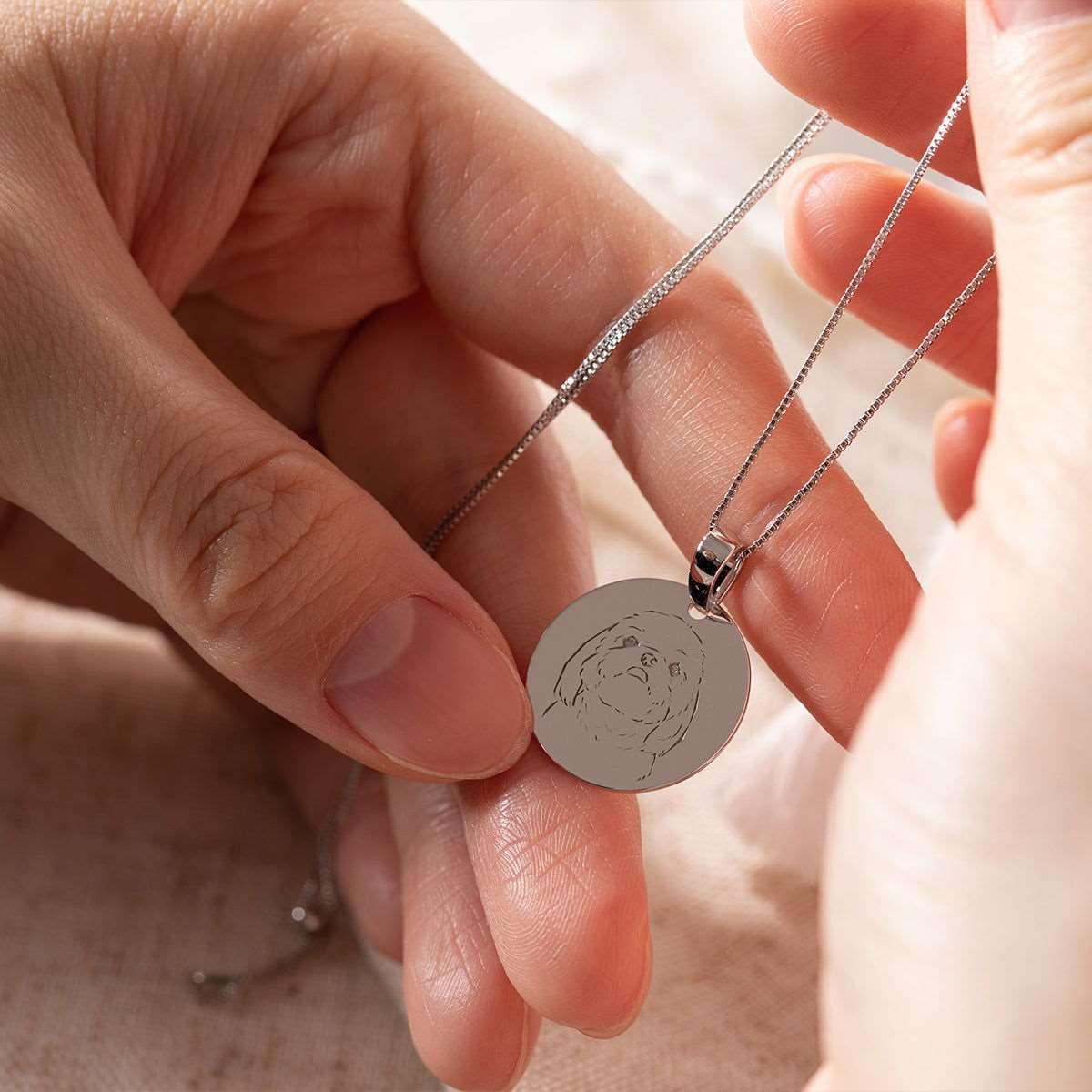 14K White Gold Custom Pet Portrait Pendant Necklace Blue Daisy