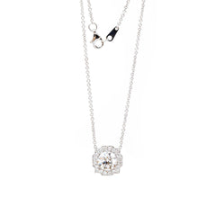 14K Round Brilliant Cut Lab Diamond Halo Setting White Gold Necklace