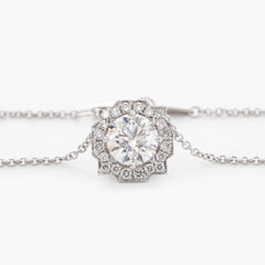 14K Round Brilliant Cut Lab Diamond Halo Setting White Gold Necklace