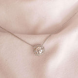 14K Round Brilliant Cut Lab Diamond Halo Setting White Gold Necklace