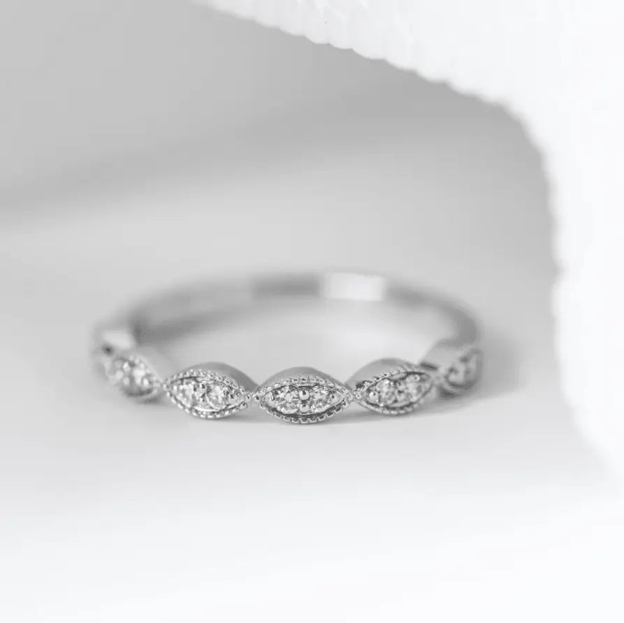 14K White Gold Round Lab Diamond Millegrain Wedding Ring