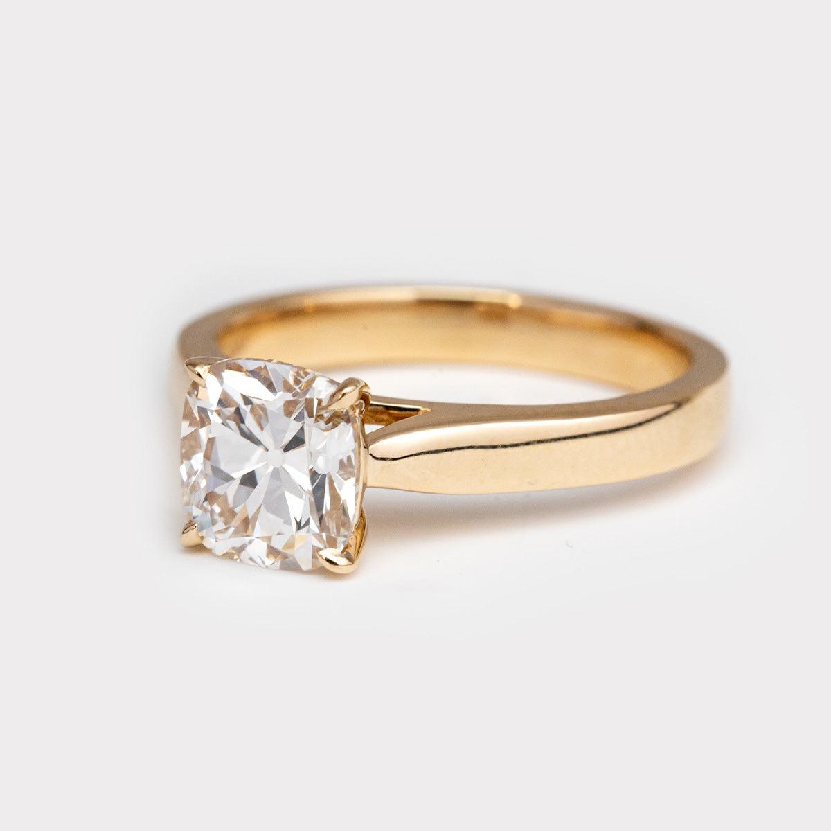 14K Yellow Gold 1.5 Carat Old Mine Cut Lab Diamond Solitaire Ring