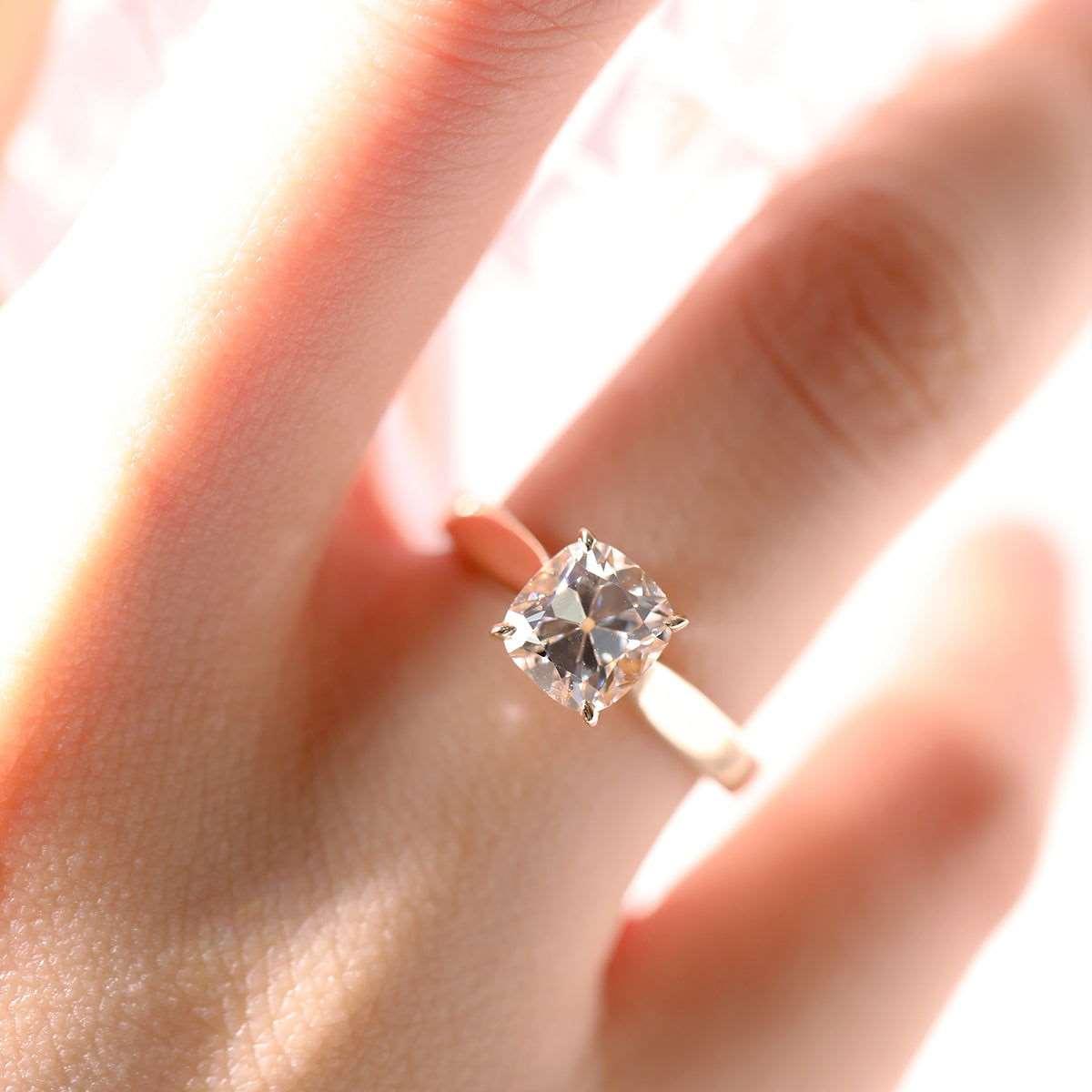 14K Yellow Gold 1.5 Carat Old Mine Cut Lab Diamond Solitaire Ring