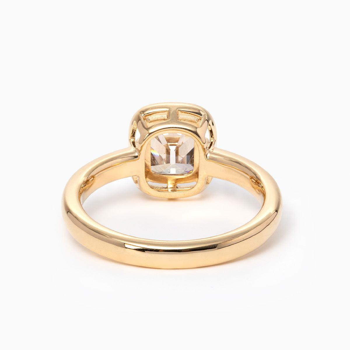 14K Yellow Gold 1.5ct Old Mine Cut Cushion Lab Diamond Basket Solitaire Ring