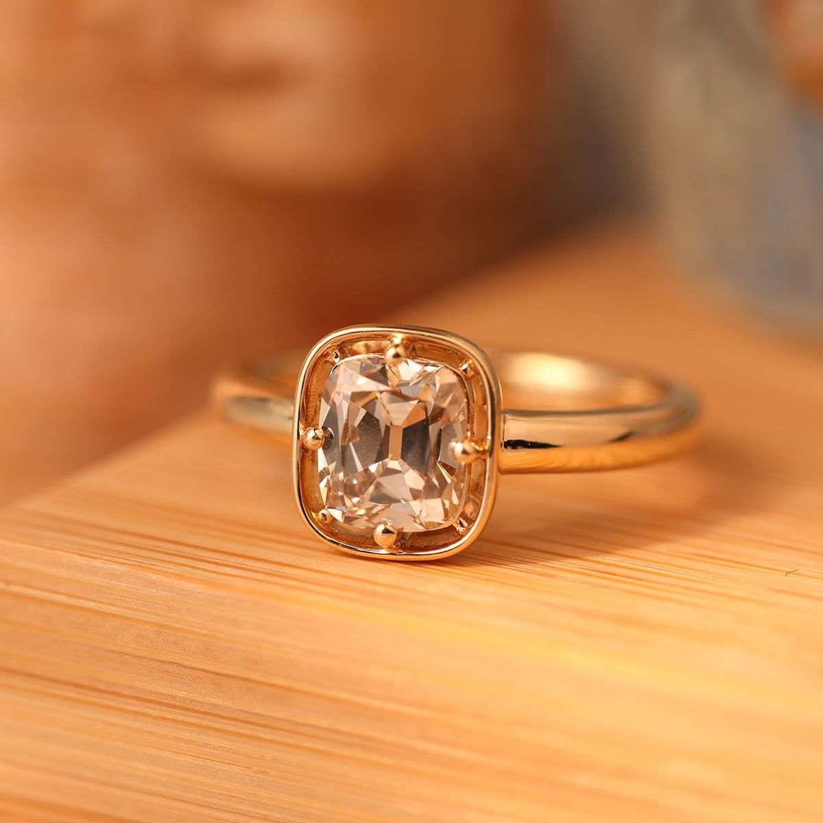 14K Yellow Gold 1.5ct Old Mine Cut Cushion Lab Diamond Basket Solitaire Ring