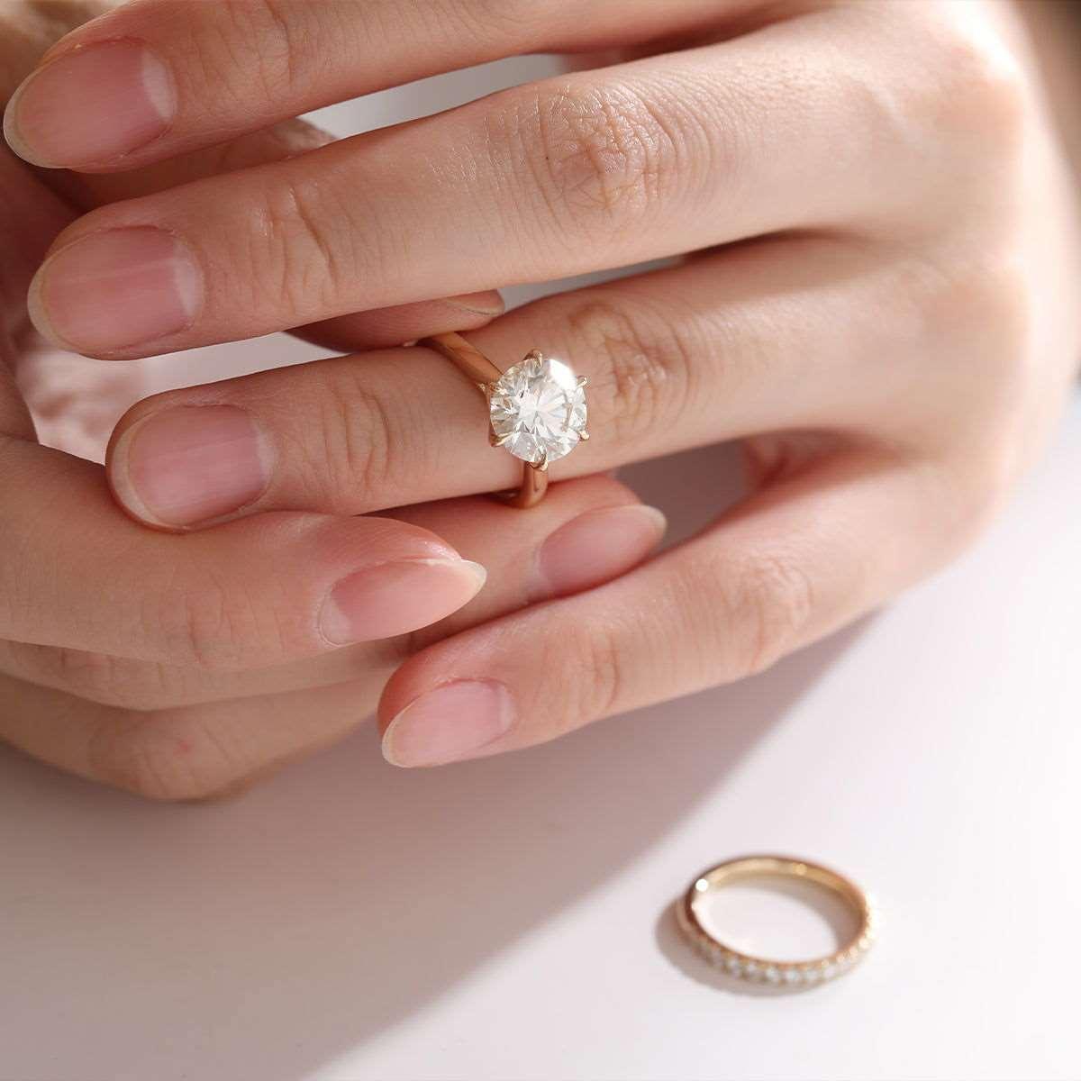 14K Yellow Gold 3ct Round Lab Diamond 6 Prongs Floral Setting Bridal Ring Set