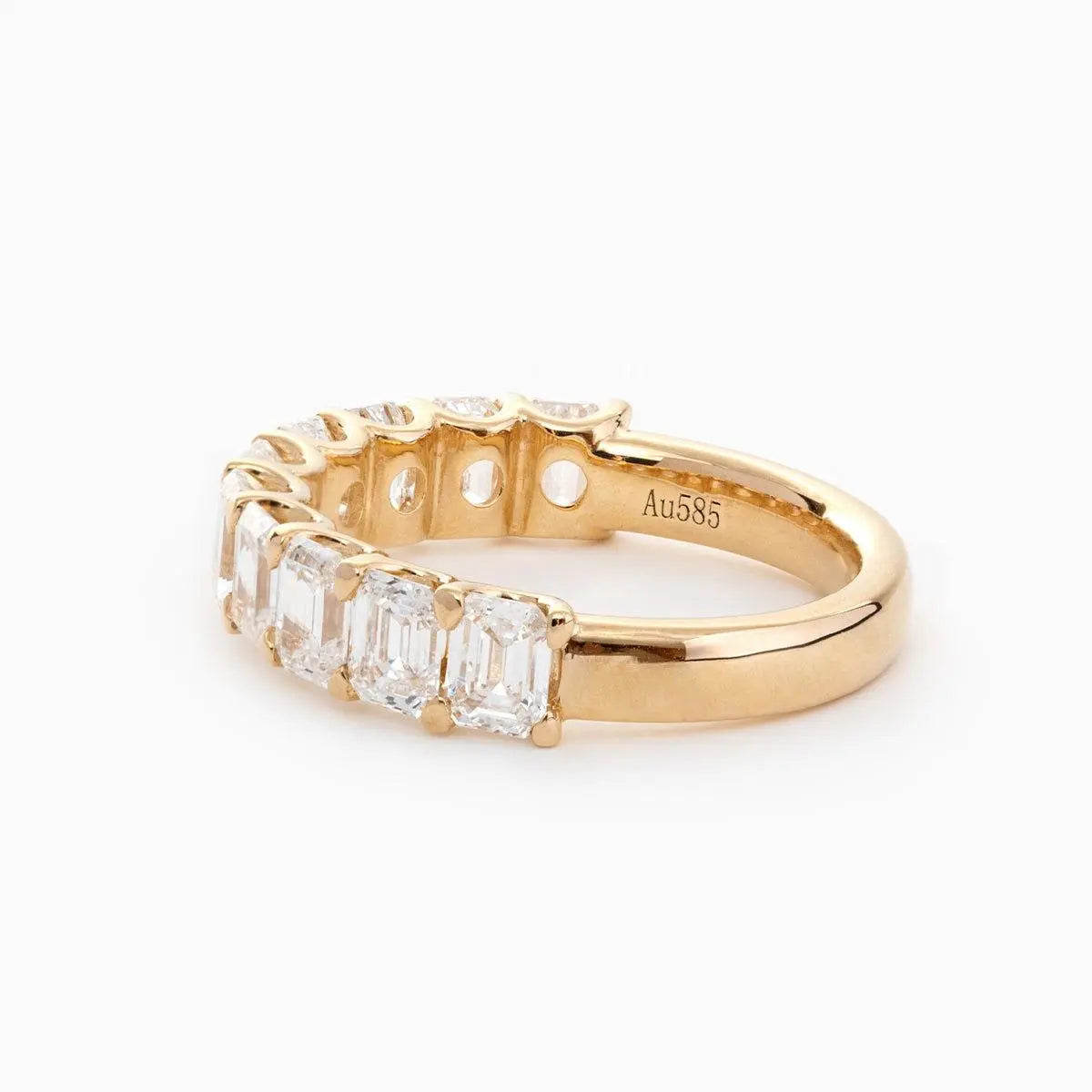 14K Yellow Gold 4*3MM Emerald Cut Lab Diamond U Shaped Pave Half Eternity Band