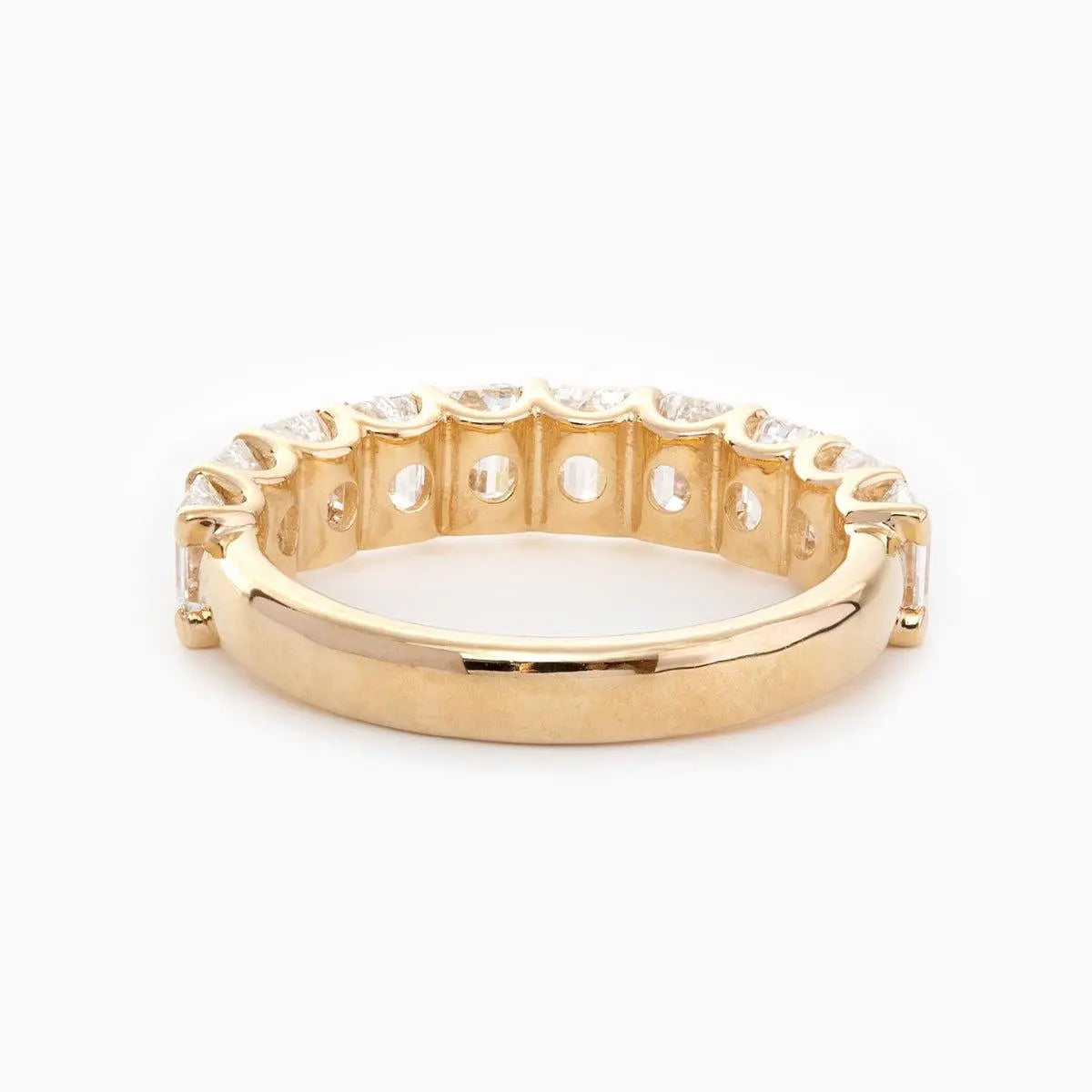 14K Yellow Gold 4*3MM Emerald Cut Lab Diamond U Shaped Pave Half Eternity Band