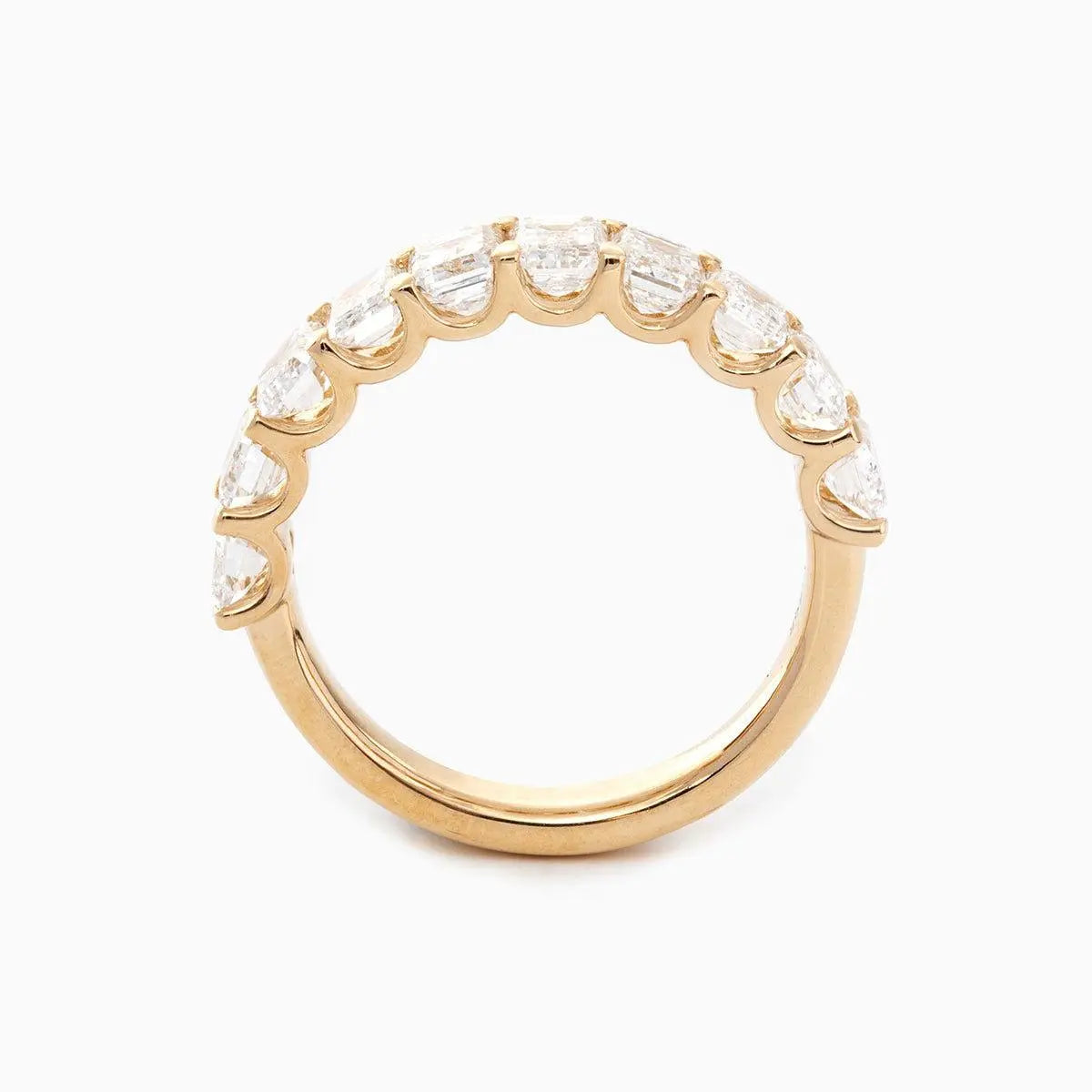 14K Yellow Gold 4*3MM Emerald Cut Lab Diamond U Shaped Pave Half Eternity Band