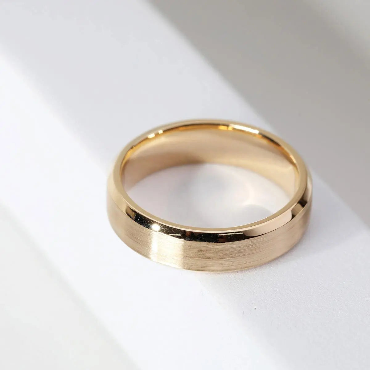 14K Yellow Gold Classic Flat Matte Brushed Men's Wedding Band