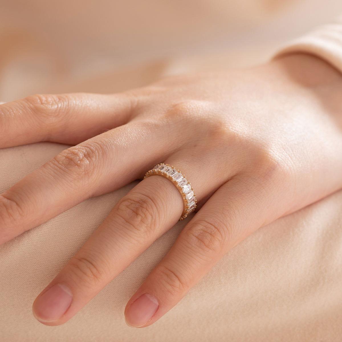 18K Yellow Gold Emerald Cut Lab Diamond Eternity Ring