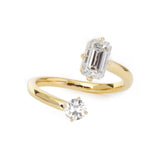 14K Yellow Gold Old European Cut & Emerald Cut Lab Diamond Toi et Moi Ring