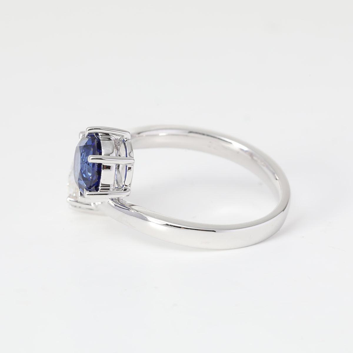 14K White Gold Old European Cut Lab Diamond & Lab Sapphire Toi et Moi Ring