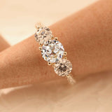 14K Yellow Gold Old European Cut Lab Diamond Pave Three Stone