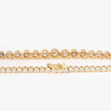 14K Yellow Gold Round Brilliant Cut Lab Diamond Bezel Setting Tennis Chain Necklace