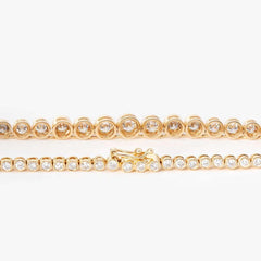 14K Yellow Gold Round Brilliant Cut Lab Diamond Bezel Setting Tennis Chain Necklace