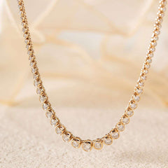14K Yellow Gold Round Brilliant Cut Lab Diamond Bezel Setting Tennis Chain Necklace