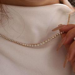 14K Yellow Gold Round Brilliant Cut Lab Diamond Bezel Setting Tennis Chain Necklace