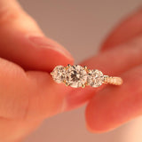 14K Yellow Gold Round Brilliant Cut Lab Diamond Pave Three Stone Ring