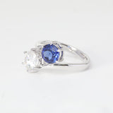 14K White Gold Round Cut Lab Diamond & Lab Sapphire Toi et Moi Ring