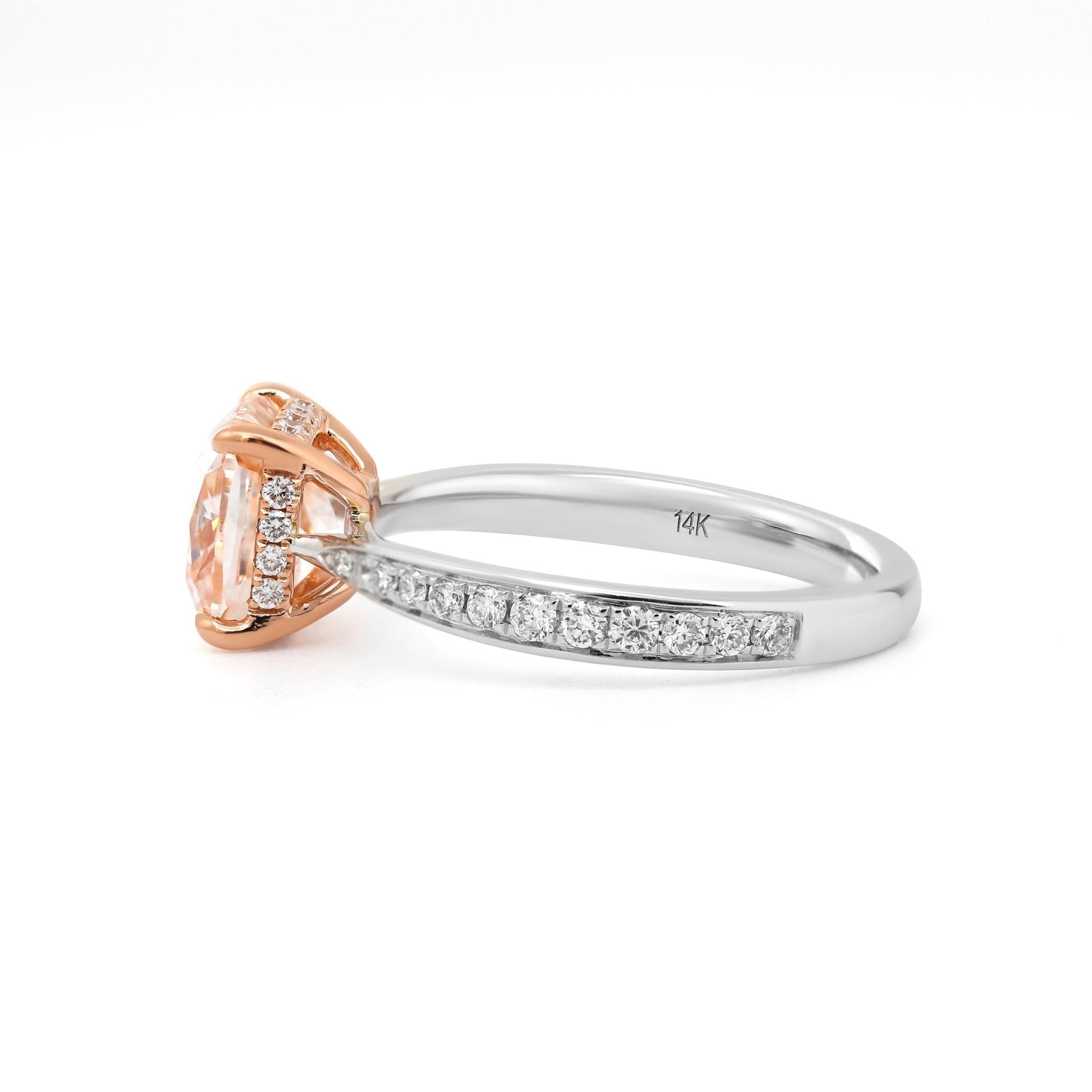 14K Gold 2.19CT Cushion Brilliant Cut Pink Lab Diamond Solitaire Ring with Pave Band Design - MMR