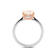 14K Gold 2.19CT Cushion Brilliant Cut Pink Lab Diamond Solitaire Ring with Pave Band Design - MMR
