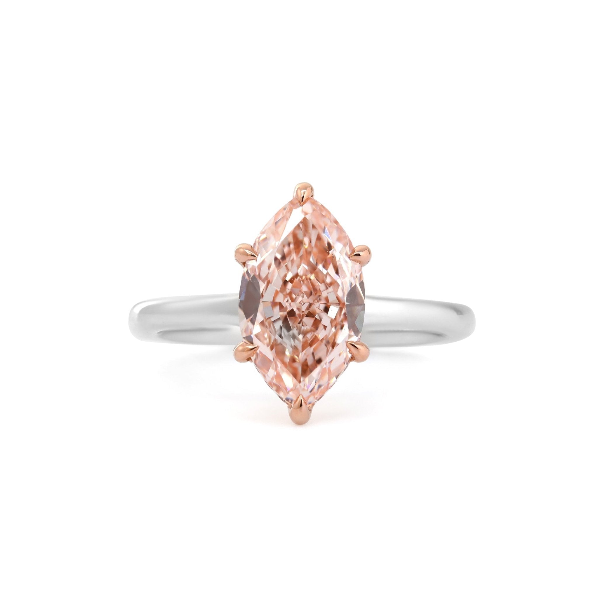 14K Gold 2.58CT Marquise Cut Lab Pink Diamond Soliatire Ring with Hidden Halo - MMR