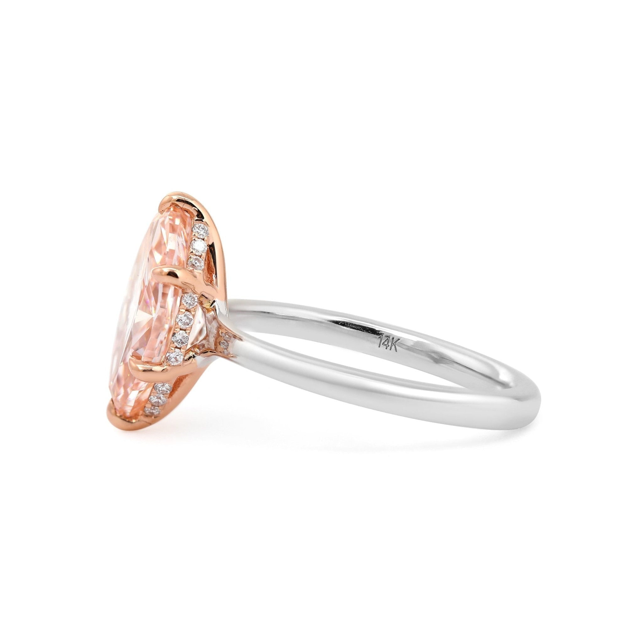 14K Gold 2.58CT Marquise Cut Lab Pink Diamond Soliatire Ring with Hidden Halo - MMR