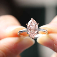 14K Gold 2.58CT Marquise Cut Lab Pink Diamond Soliatire Ring with Hidden Halo - MMR