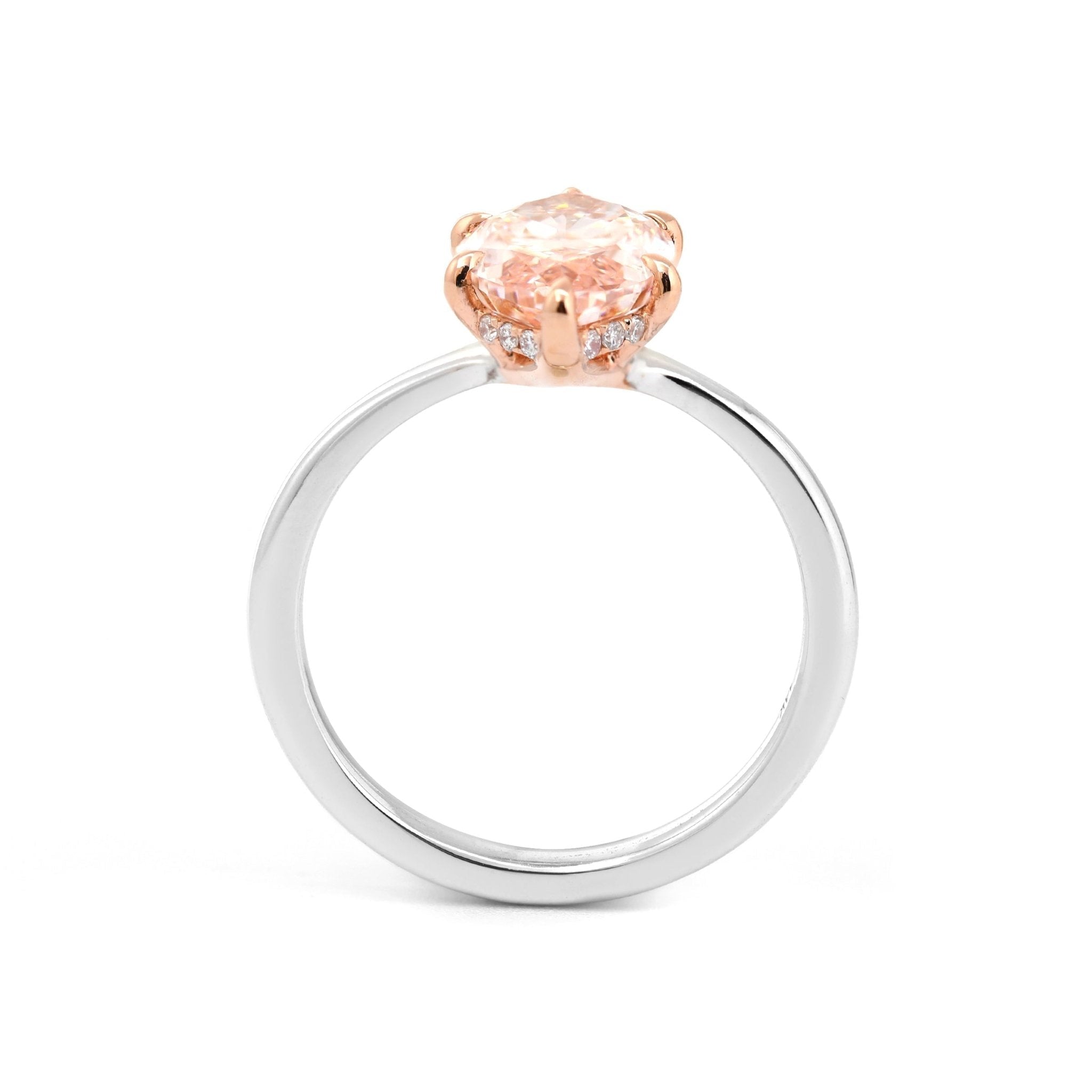 14K Gold 2.58CT Marquise Cut Lab Pink Diamond Soliatire Ring with Hidden Halo - MMR