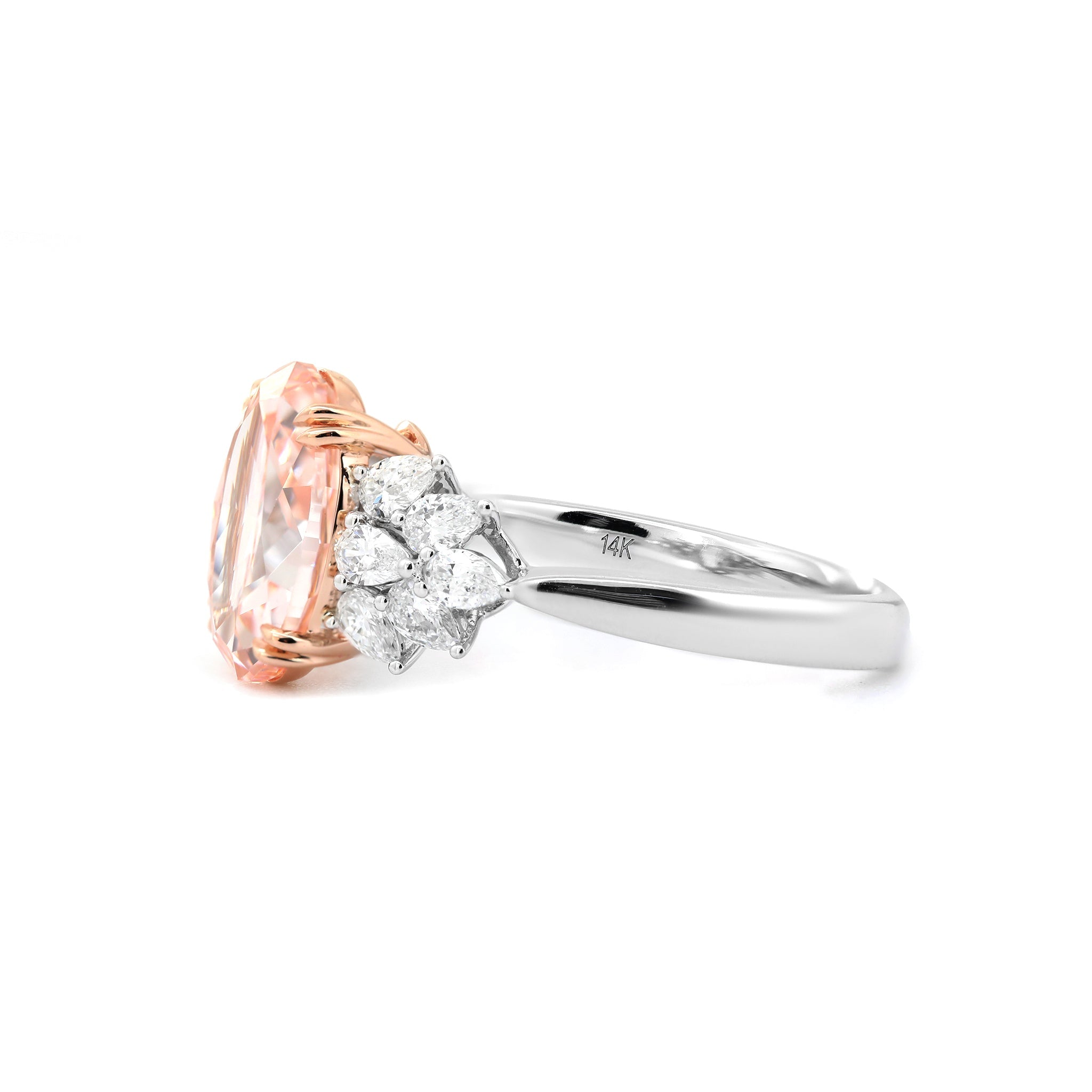 14K Gold 2.93CT Oval Lab Pink Diamond Ring Paired with Pear Lab Diamond - MMR