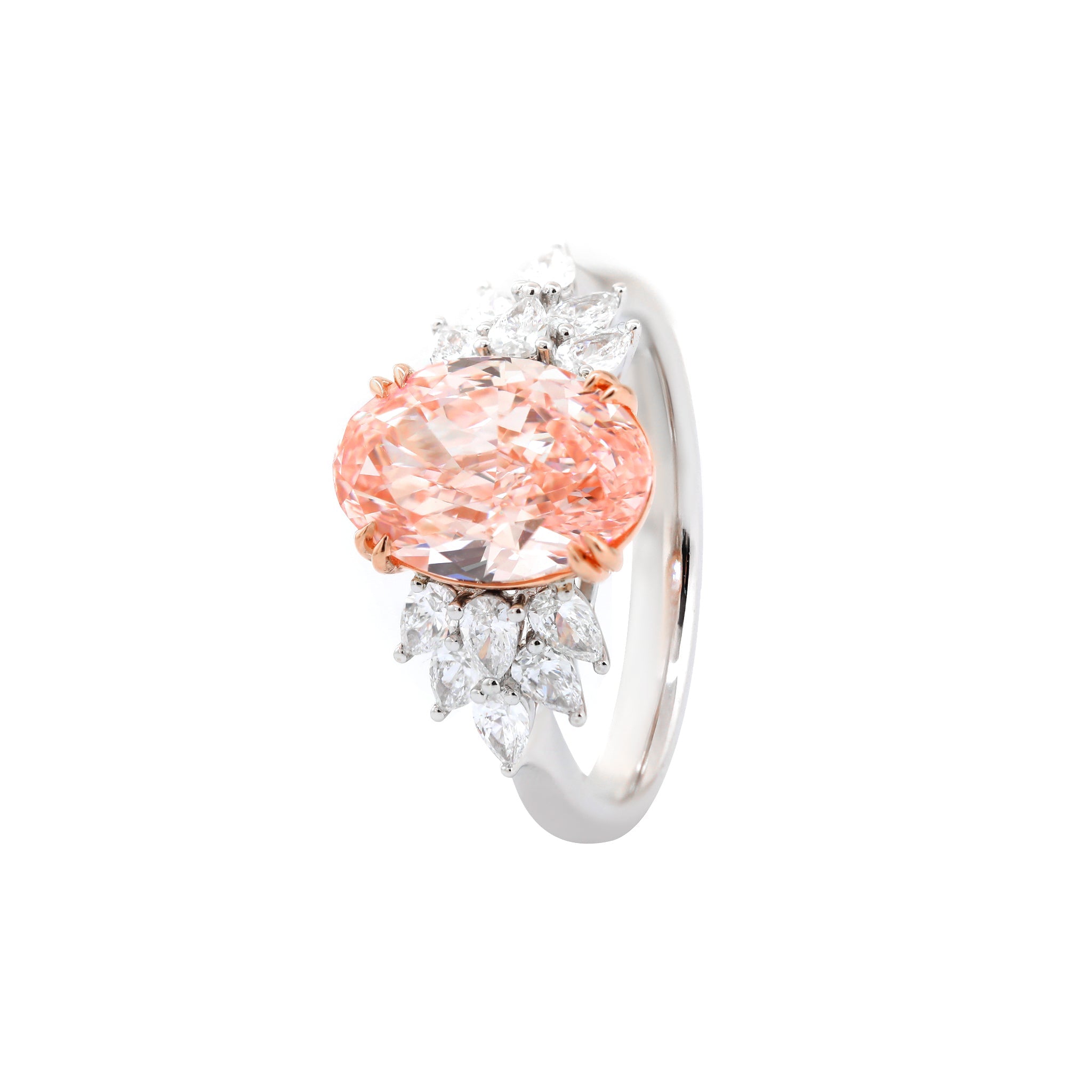 14K Gold 2.93CT Oval Lab Pink Diamond Ring Paired with Pear Lab Diamond - MMR