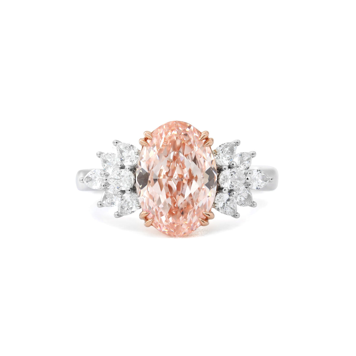 14K Gold 2.93CT Oval Lab Pink Diamond Ring Paired with Pear Lab Diamond - MMR