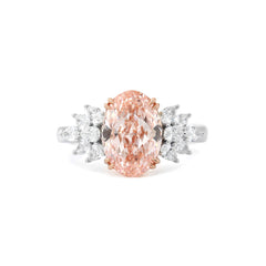 14K Gold 2.93CT Oval Lab Pink Diamond Ring Paired with Pear Lab Diamond - MMR