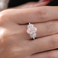14K Gold 2.93CT Oval Lab Pink Diamond Ring Paired with Pear Lab Diamond - MMR
