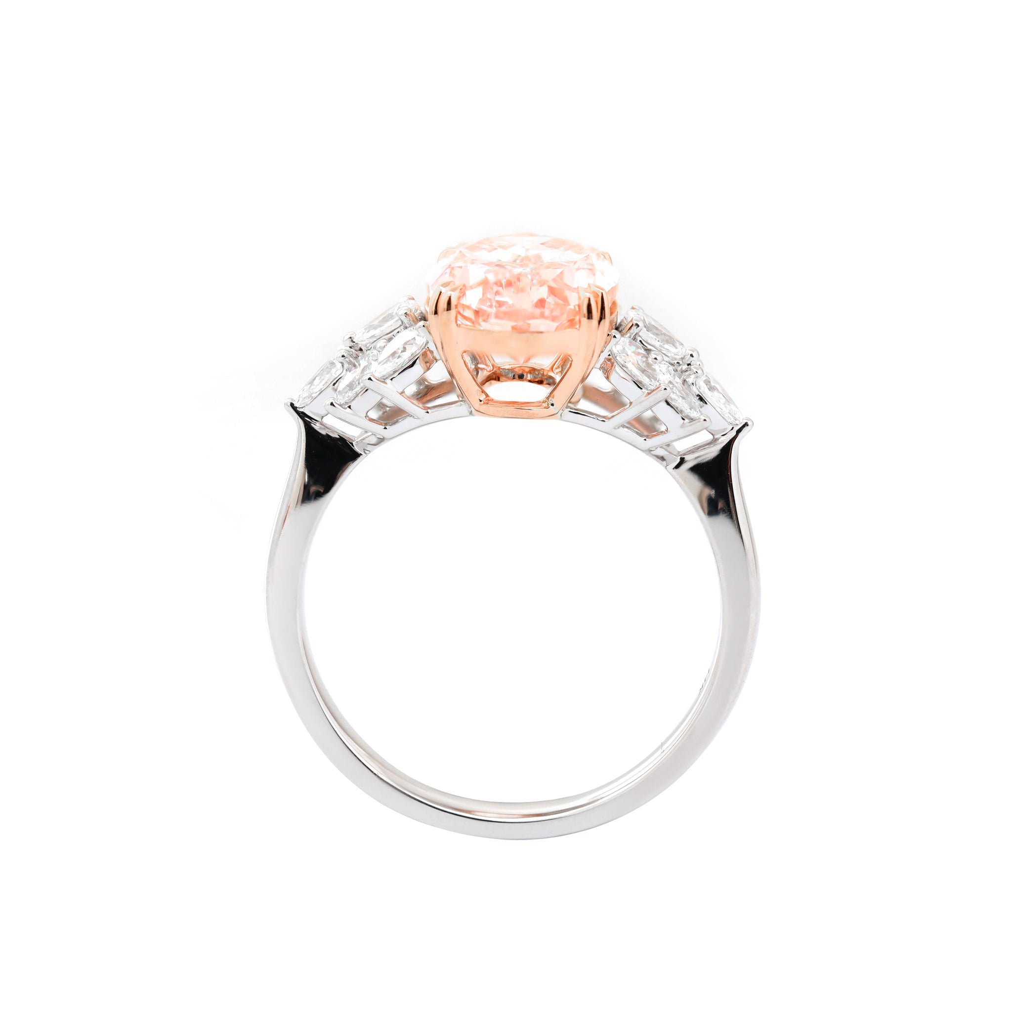 14K Gold 2.93CT Oval Lab Pink Diamond Ring Paired with Pear Lab Diamond - MMR