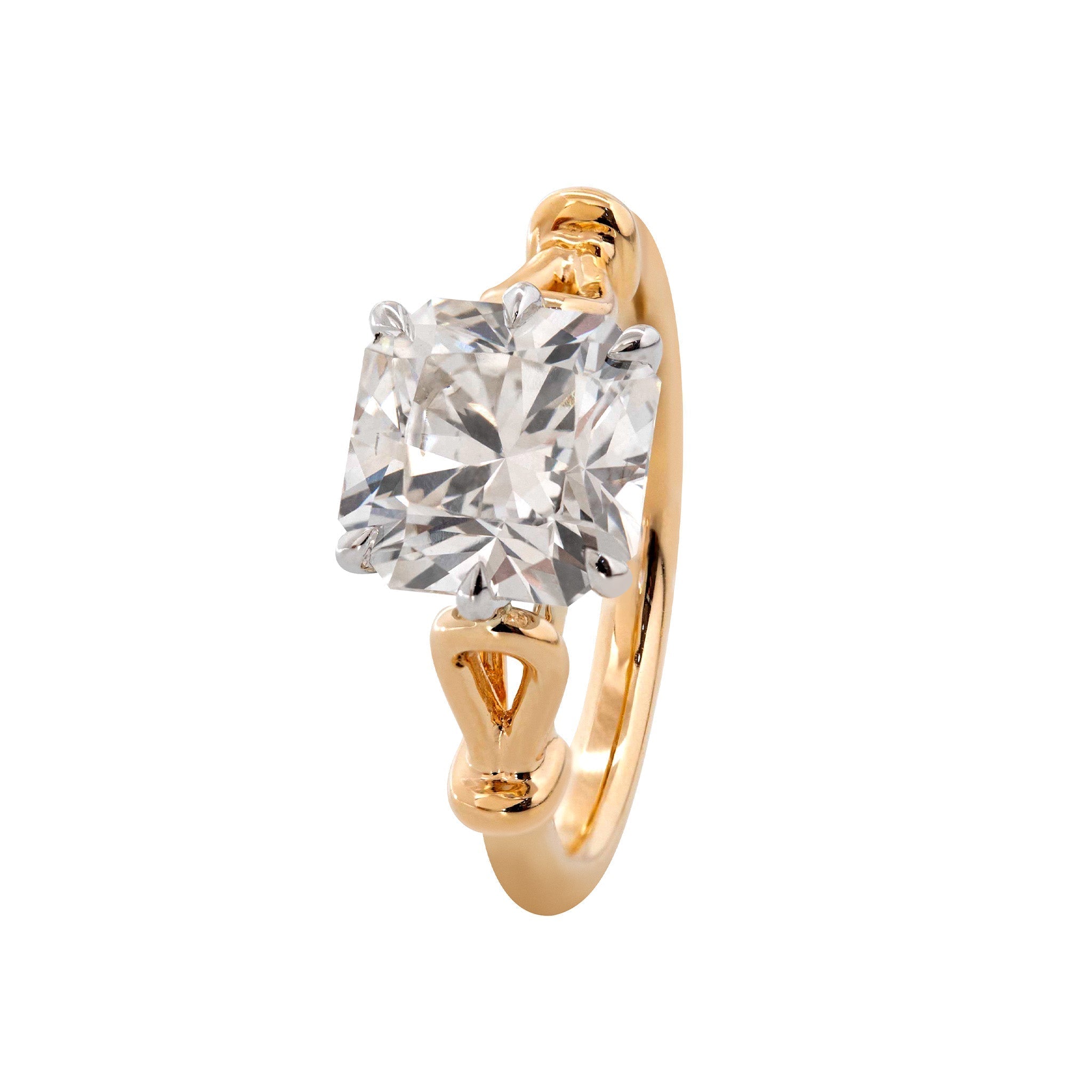 14K Gold 2.9CT Squral Radiant Cut Hearts & Arrows Two Tone Design Vintage Ring - MMR