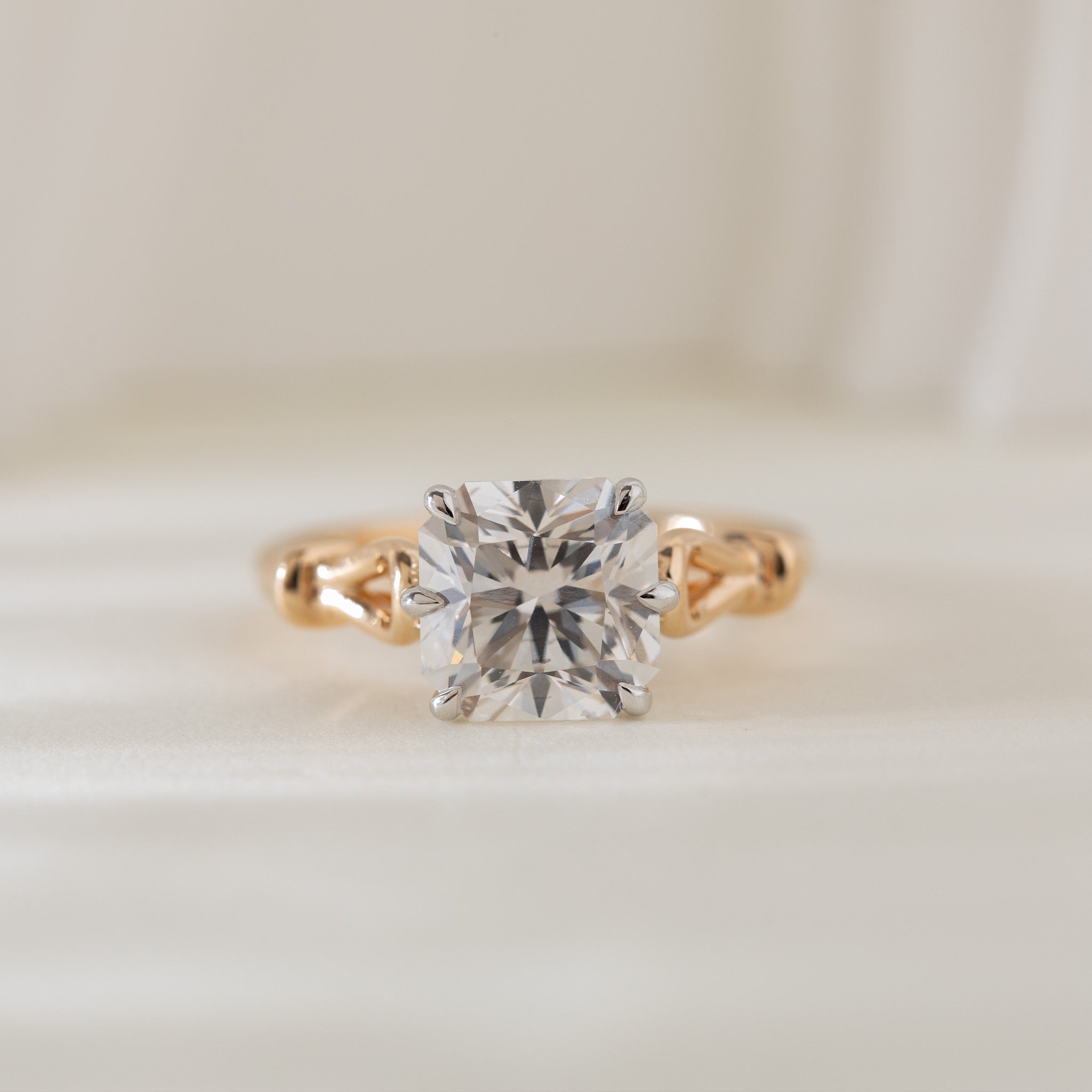 14K Gold 2.9CT Squral Radiant Cut Hearts & Arrows Two Tone Design Vintage Ring - MMR