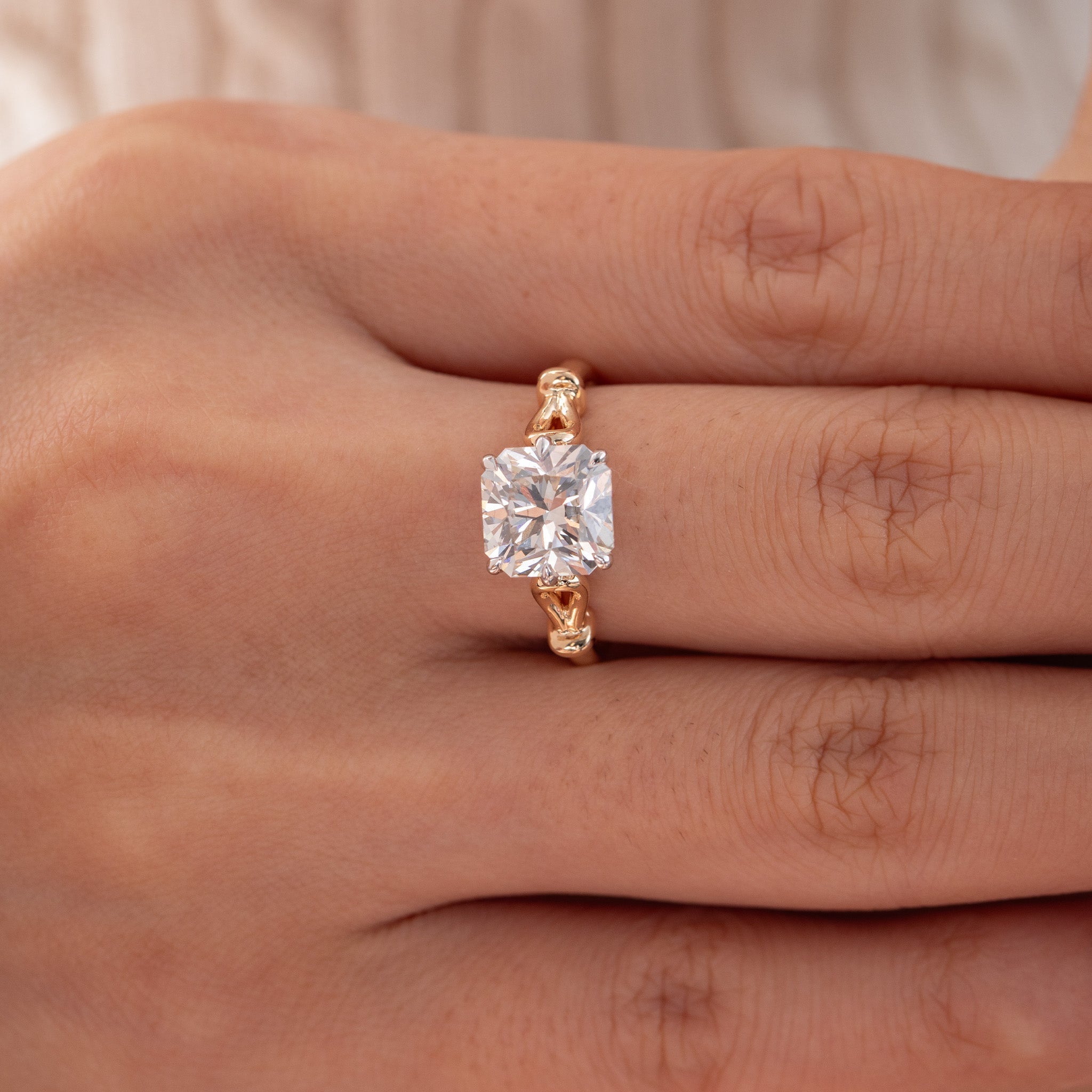 14K Gold 2.9CT Squral Radiant Cut Hearts & Arrows Two Tone Design Vintage Ring - MMR