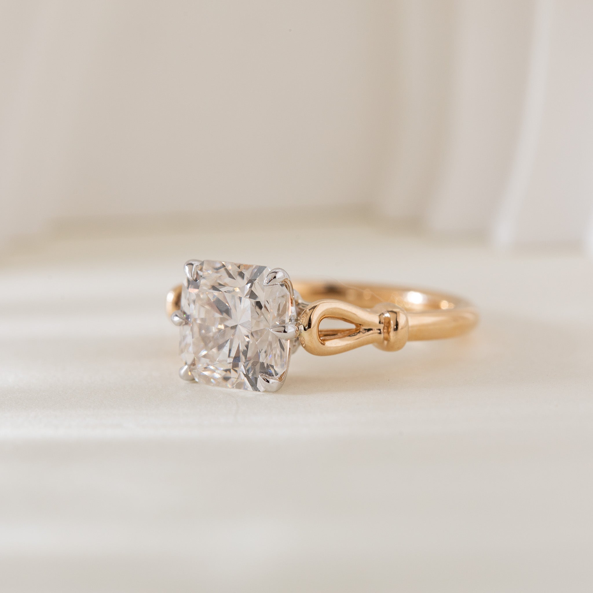 14K Gold 2.9CT Squral Radiant Cut Hearts & Arrows Two Tone Design Vintage Ring - MMR